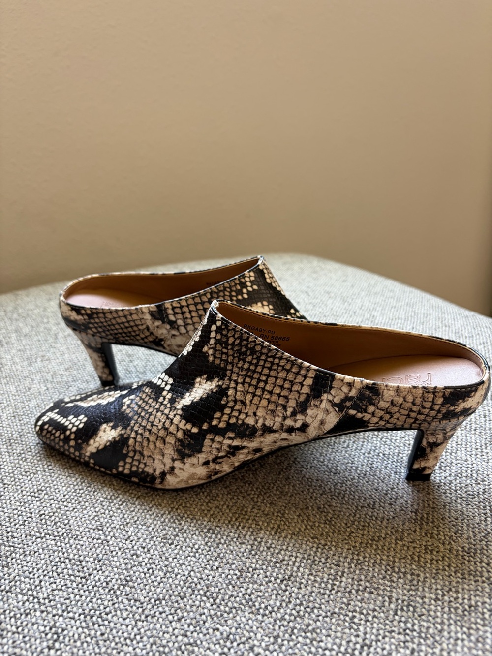 Snake-Print Slip-On Mules in Black and Cream